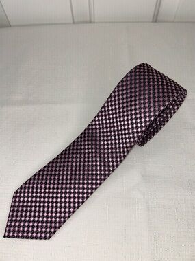 Structure Black and Pink Micro-Check Neck Tie